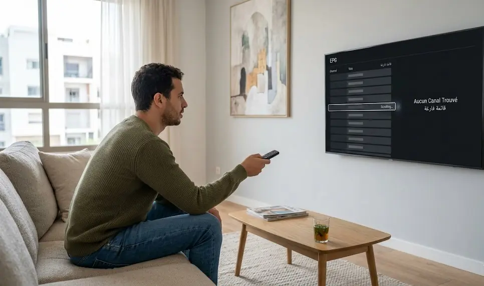 Interface d'une application IPTV affichant un dossier vide avec le message No Channels Found.